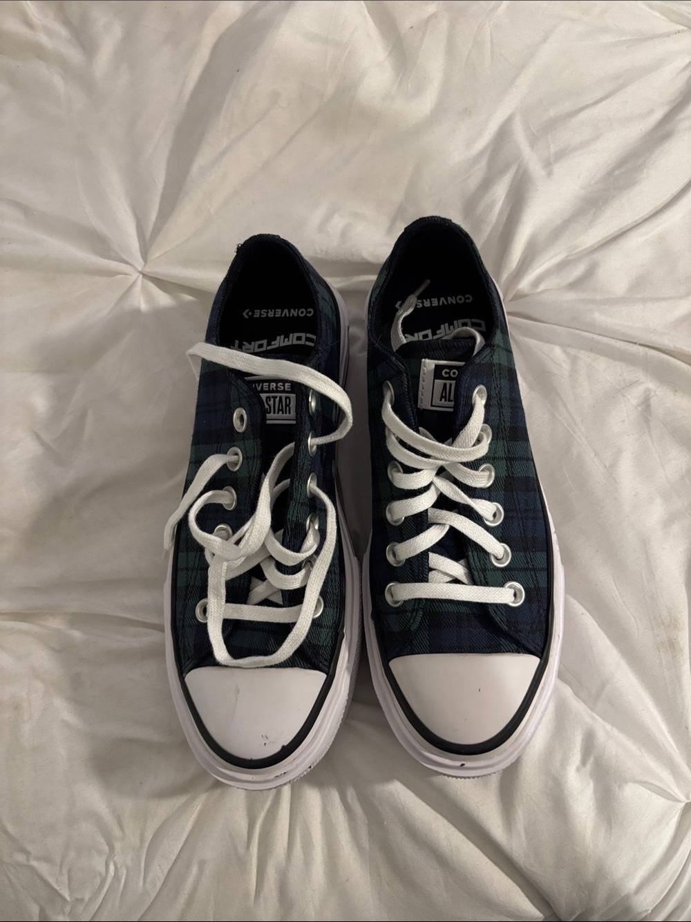 Converse Plaid Low Top Sneakers in Navy and Green